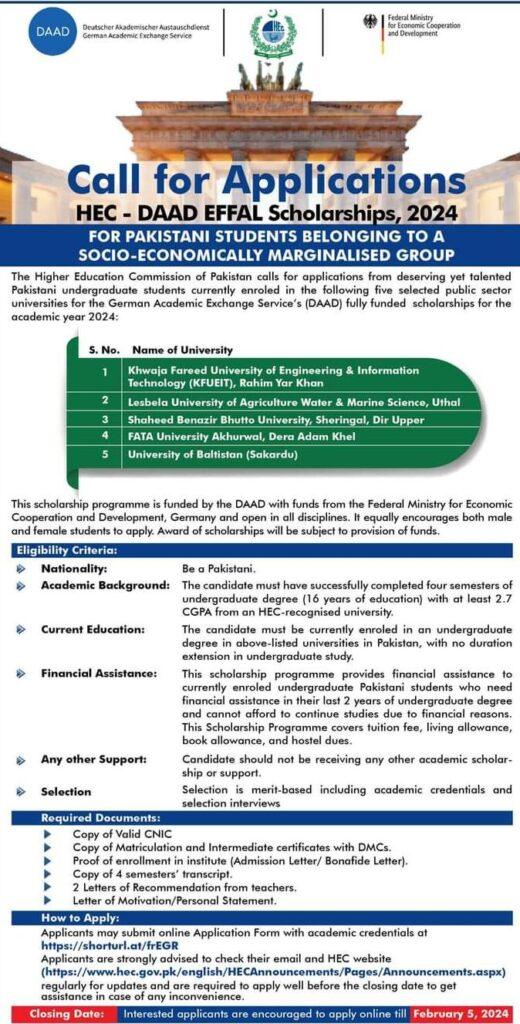 HEC DAAD EFFAL Scholarships
