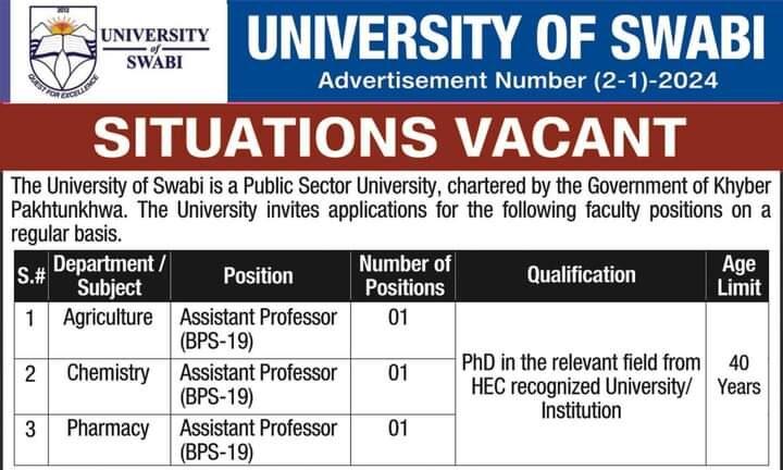 University of Swabi Jobs | Latest Vacancies 2024