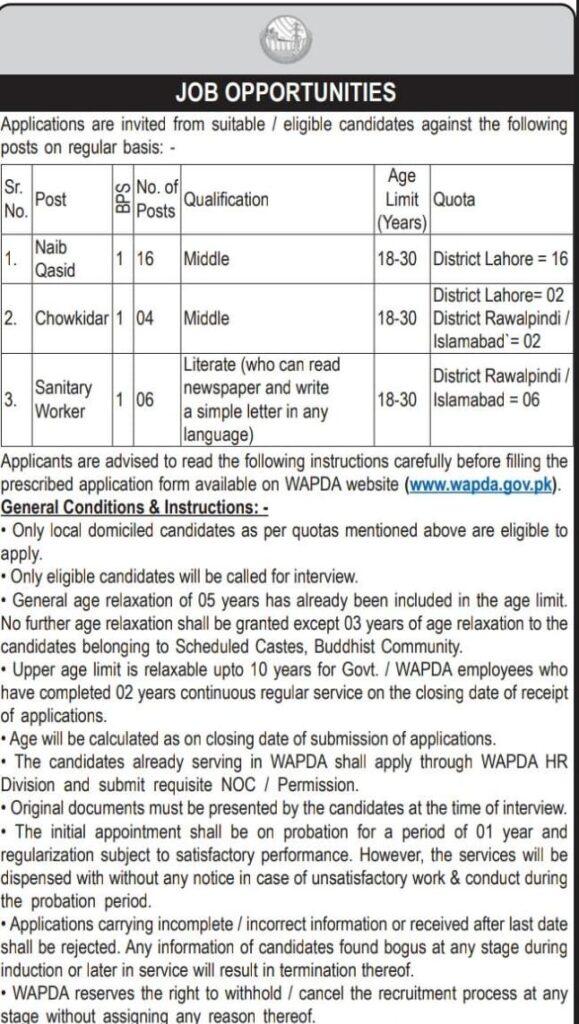 WAPDA Jobs 2024 – Apply online for latest government job vacancies in Pakistan's water and power secto