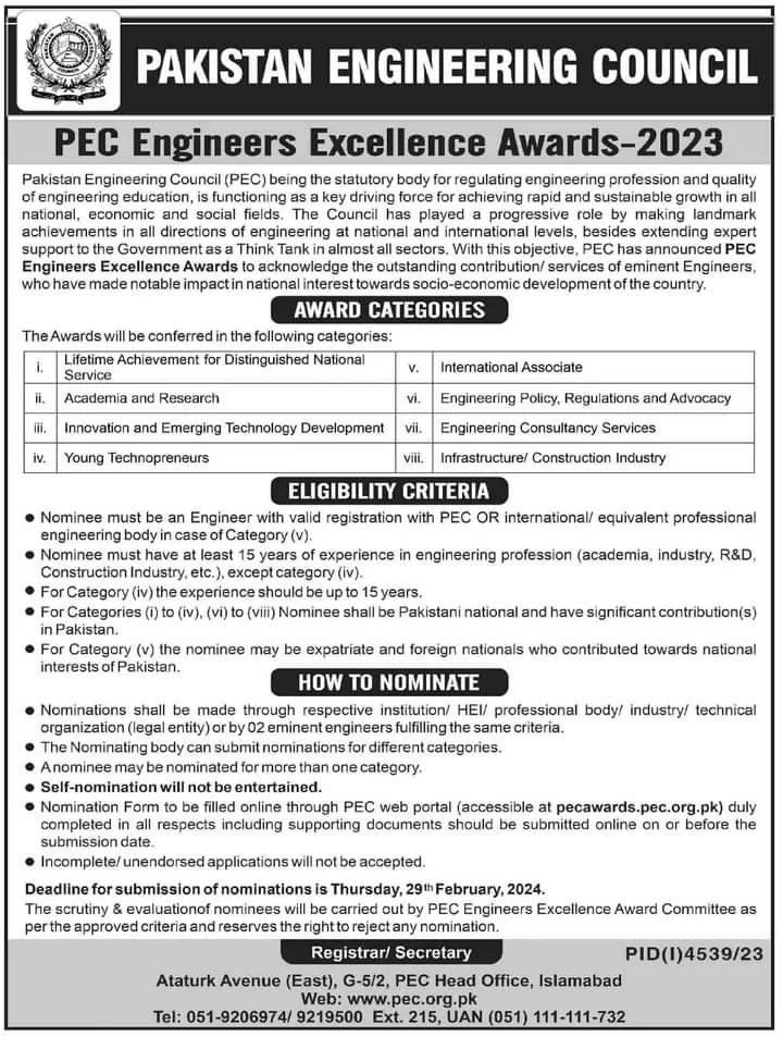 PEC Engineers Excellence Awards