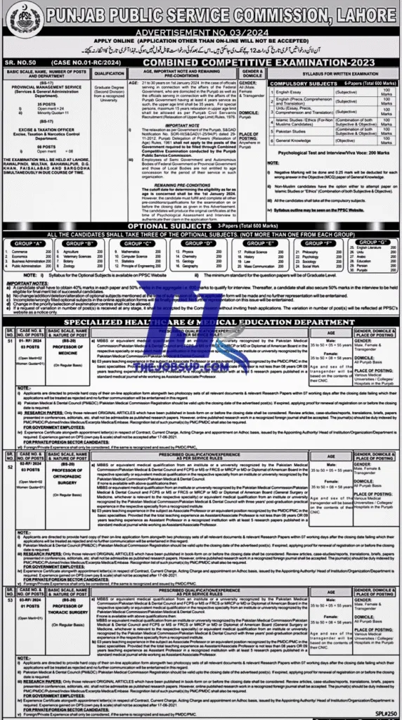 PPSC Advertisement No. 03/2024