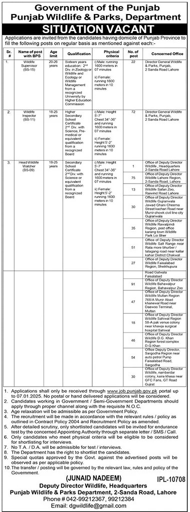 Punjab Wildlife Department Jobs 2025 Apply Here