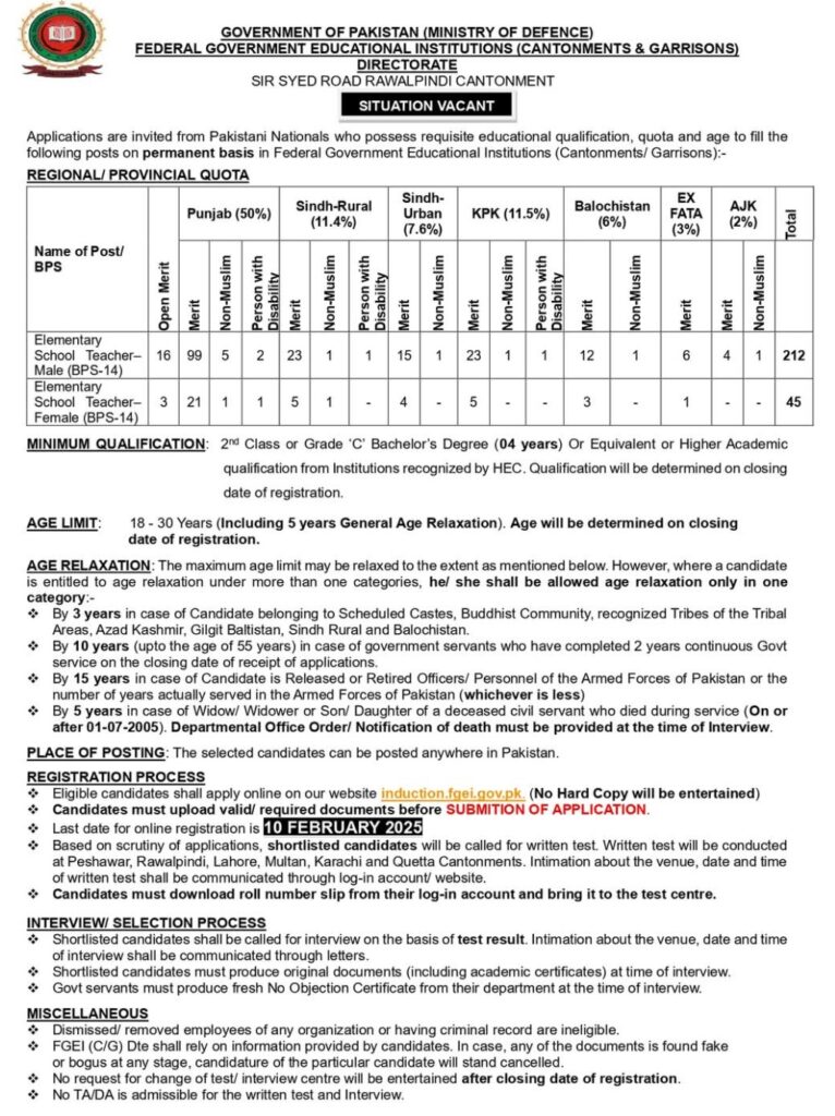 FGEI Teaching Jobs 2025 | Elementary School Teacher