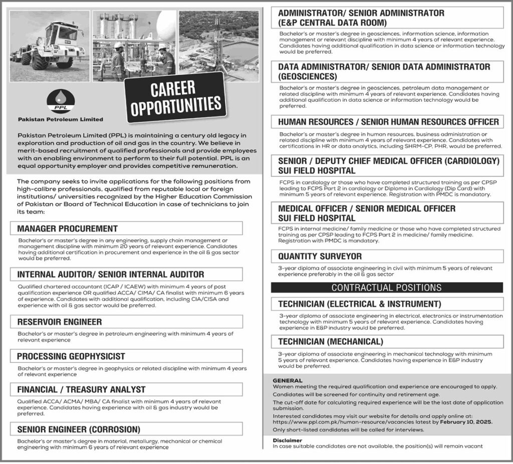 PPL Latest Jobs Apply Here Pakistan Petroleum Limited