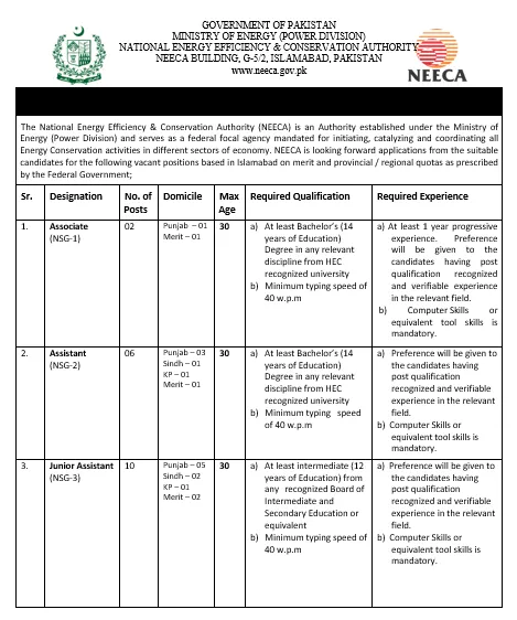 NEECA Jobs in Islamabad National Energy Efficiency Authority