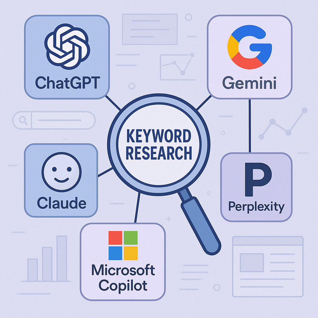 Best free AI chatbots for keyword research including ChatGPT, Claude, Gemini, Perplexity, and Copilot