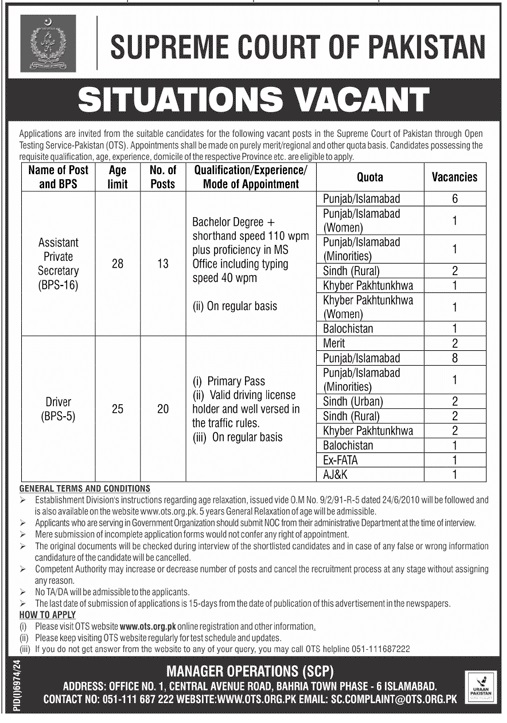 Latest Supreme Court jobs Apirl 2025 Apply Throuhg OTS