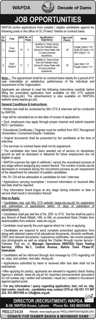 Latest WAPDA Jobs 2025 Water & Power Development Authority