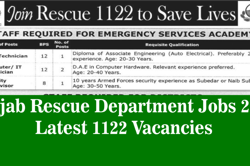 Punjab Rescue 1122 Department Jobs 2025 Latest Vacancies