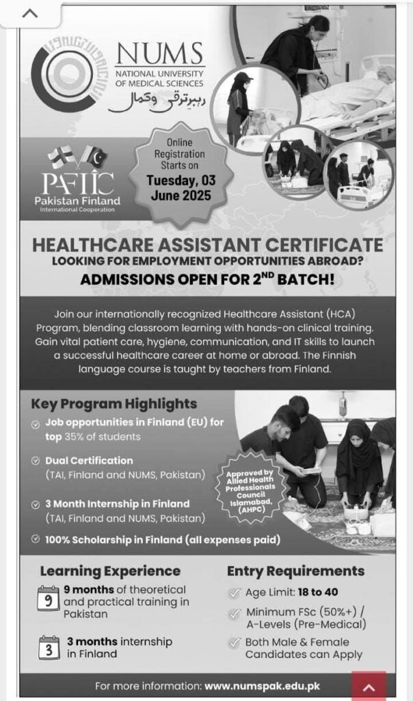 NUMS Healthcare Assistant Program 2025 – Free Finland Internship & Jobs