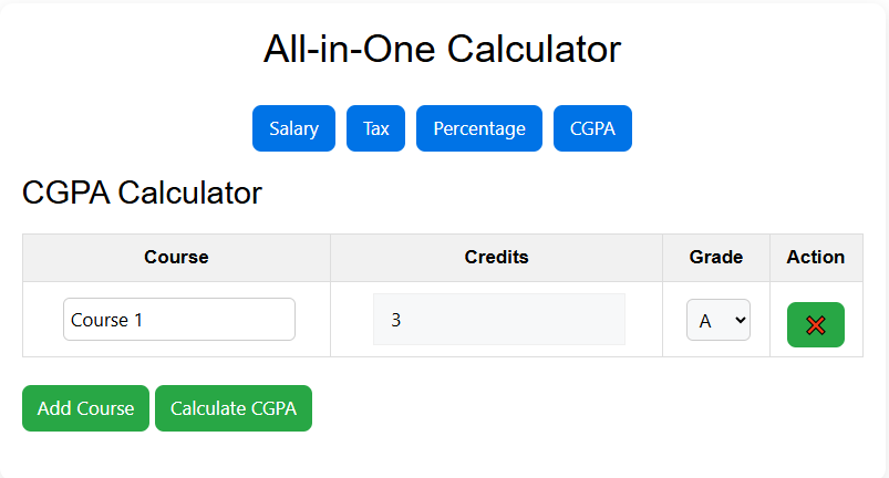 All-in-One Calculator - Salary Tax Percentage and CGPA