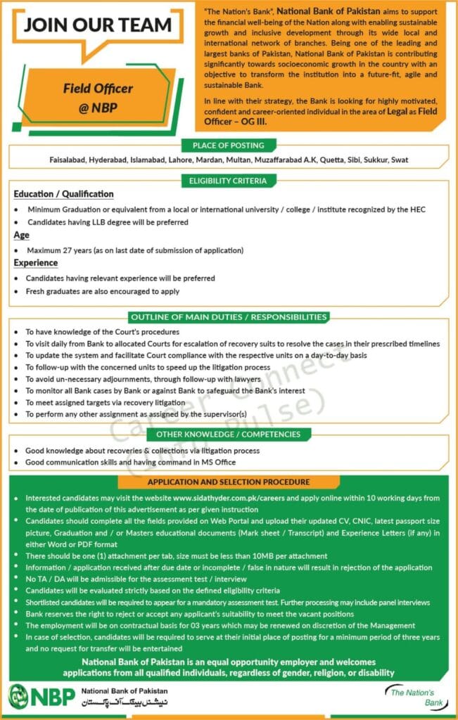 NBP Field Officer Jobs 2026 (OG-III Legal)